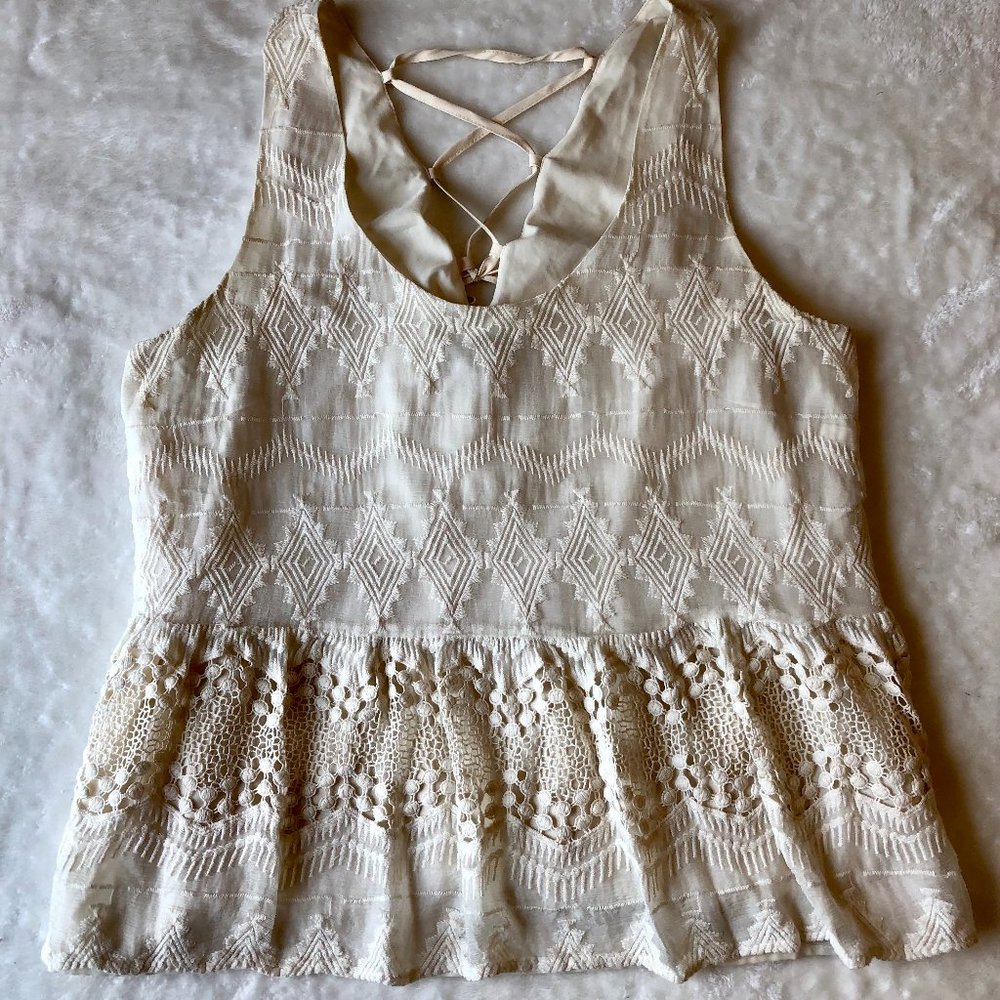 1. STATE Ivory Lace-Up Back Tank Top Blouse